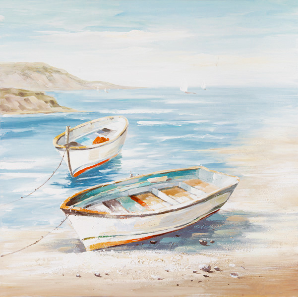 PXYW656 Wall décor art oil on canvas seascape boats on beach